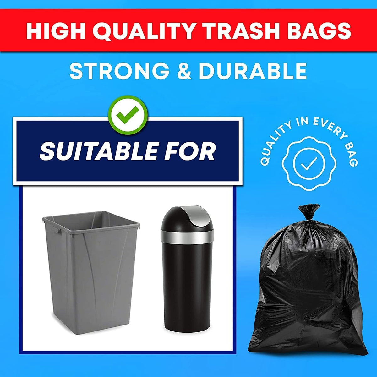 33 Gallon Heavy Duty Trash Bags 110 Count Black Can Liners V450162