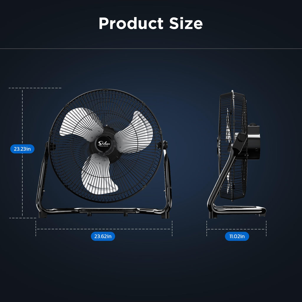 20 Inch 3-Speed High Velocity Metal Industrial Floor Fan, Black H622801