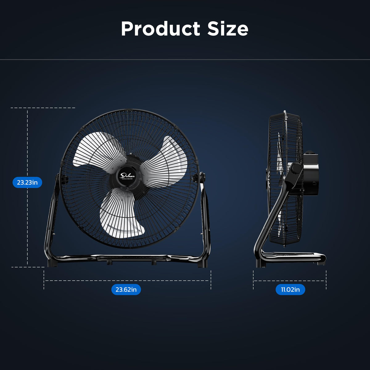 20 Inch 3-Speed High Velocity Metal Industrial Floor Fan, Black H622801