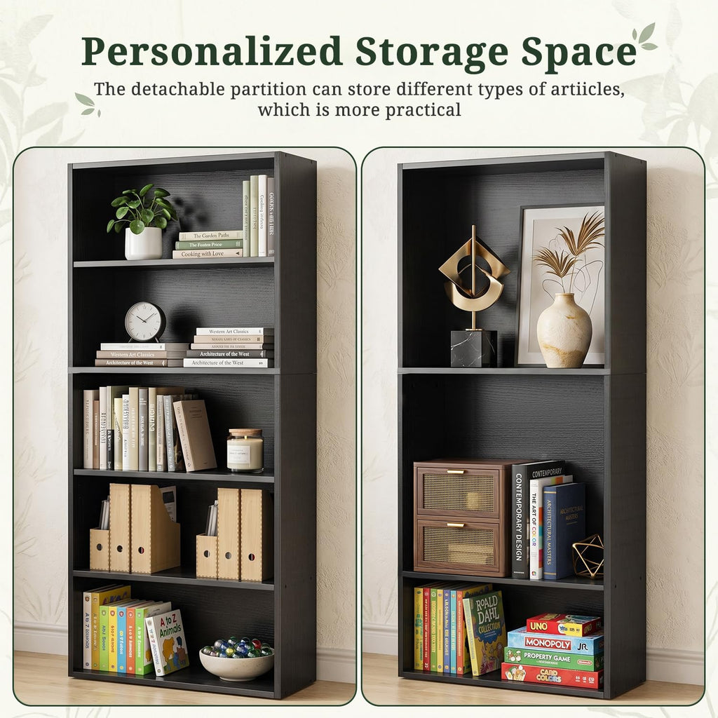 Black 5 Tier Bookshelf with Adjustable Shelves B97581