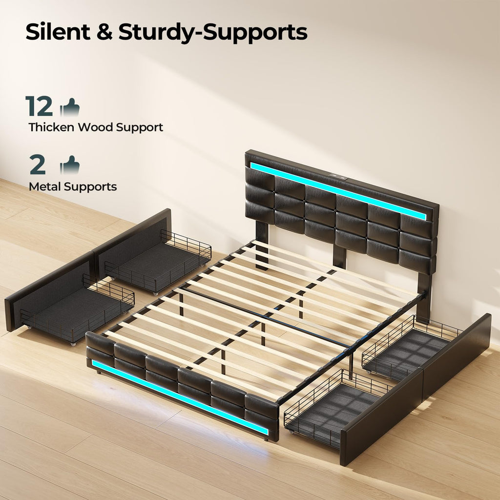 Queen Bed Frame with 4 Storage Drawers G625