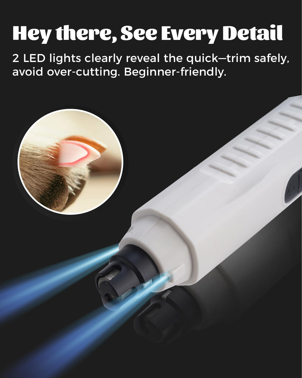 Silent Dog Nail Grinder 5 Speeds with dual LED Lights E5820