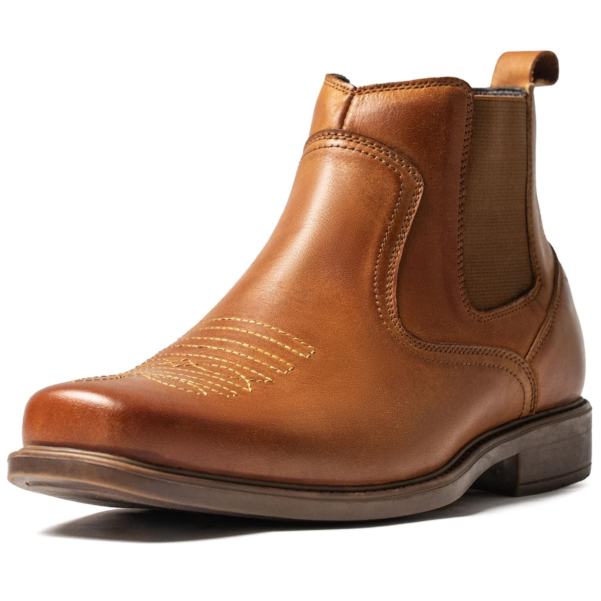 Cowboy Boots for Men Square Toe Leather Ankle Western Chelsea Slip On Boots O685