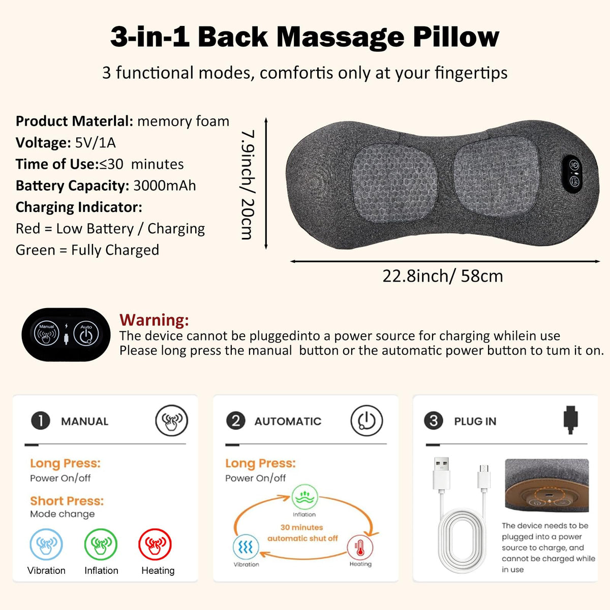 Back Massager with Heat, Vibration, Airbag Stretch J508