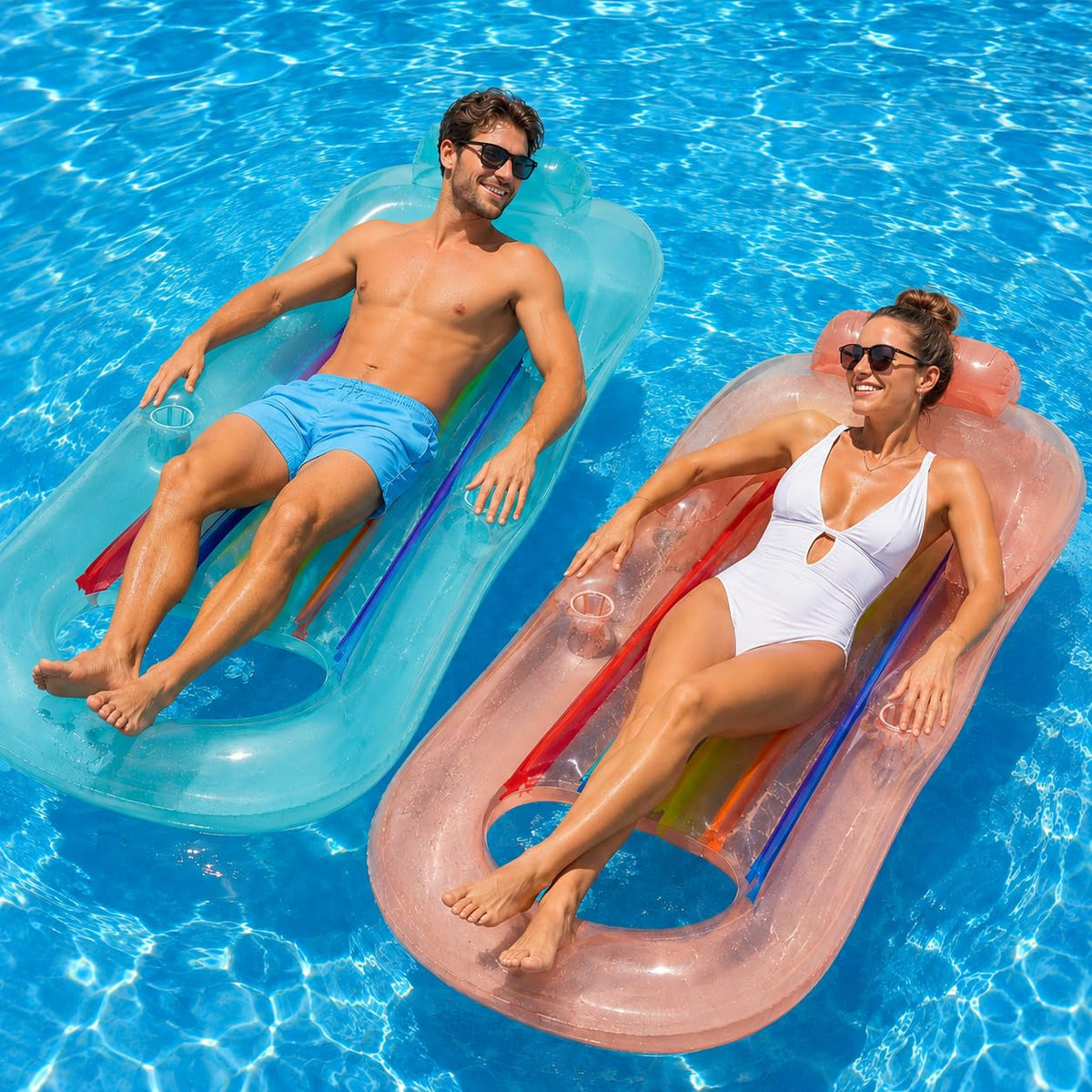 Adult Size Pool Floats Lounger with Cup Holder 2 Pack A79767
