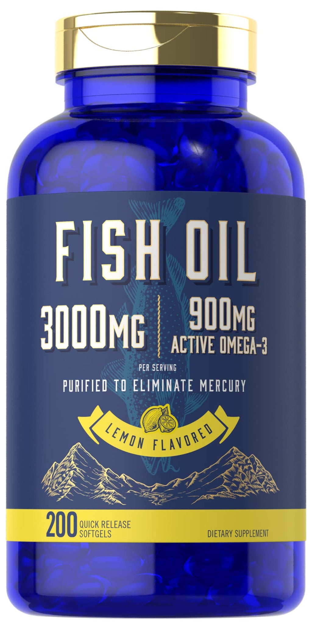 Fish Oil 3000mg 900mg Omega 3 200 Softgels Lemon Flavor D337346