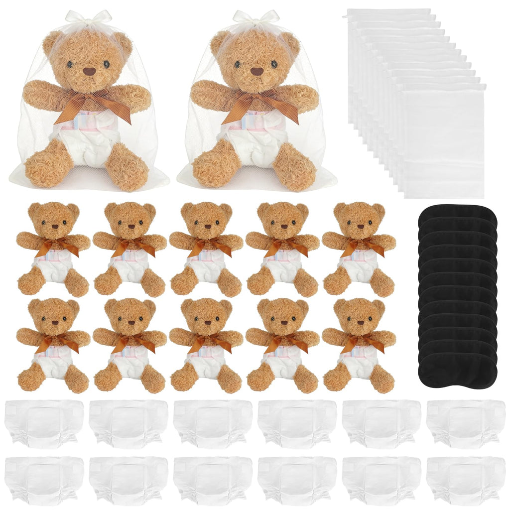 Baby Shower Games Set of 12 with Diapers, Baby Dolls, White Organza Bags and Blindfolds D715987