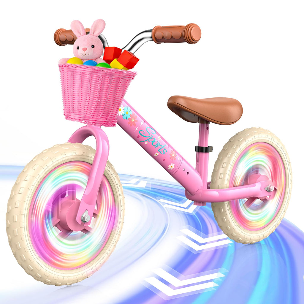 Toddler Balance Bike with Fender, Adjustable Seat/Handlebar, Flat-Free LED Tires N360610