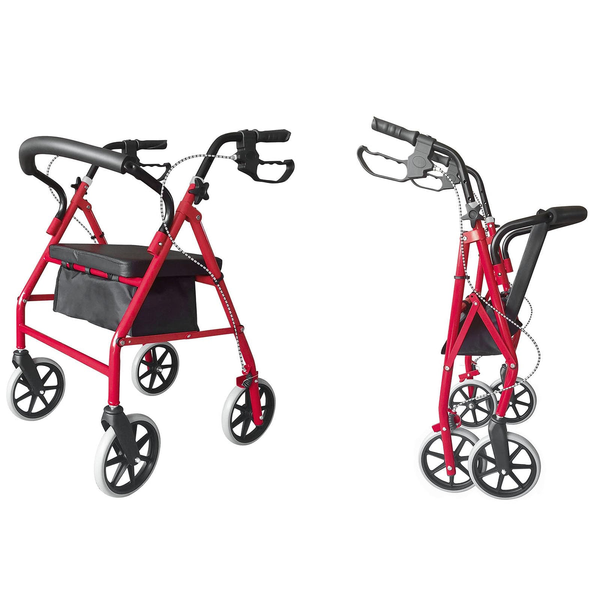 Heavy Duty Upright Rollator Walker with Padded Seat, Backrest, Height Adjustable Black & Red S237