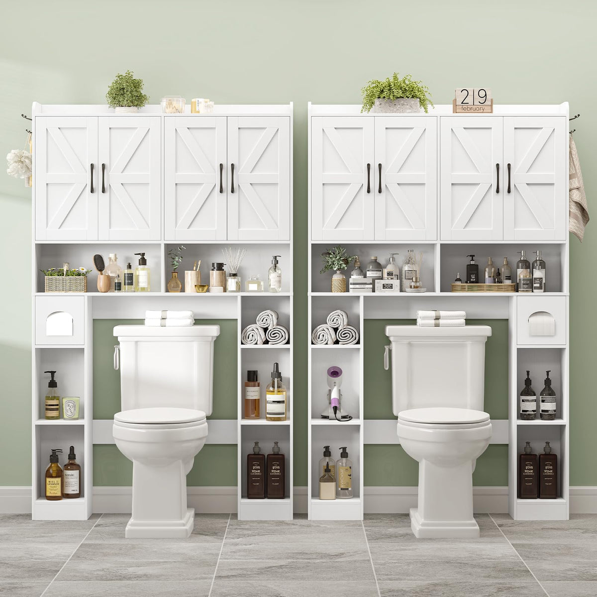 White Over The Toilet Storage Cabinet with 4 Doors Q98482