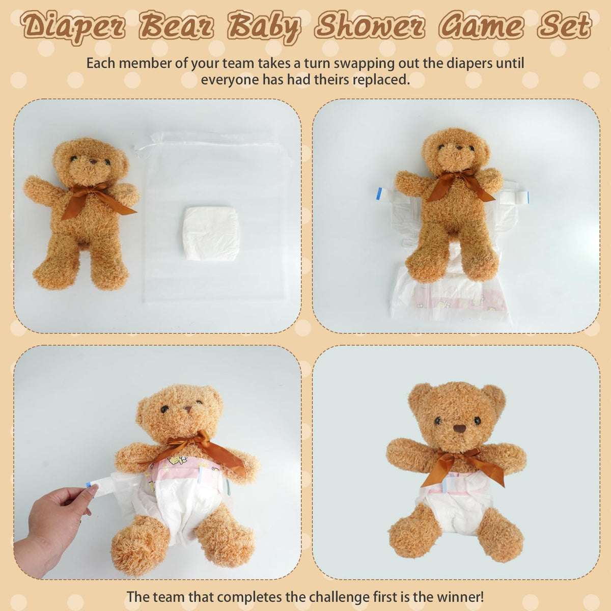 Baby Shower Games Set of 12 with Diapers, Baby Dolls, White Organza Bags and Blindfolds D715987
