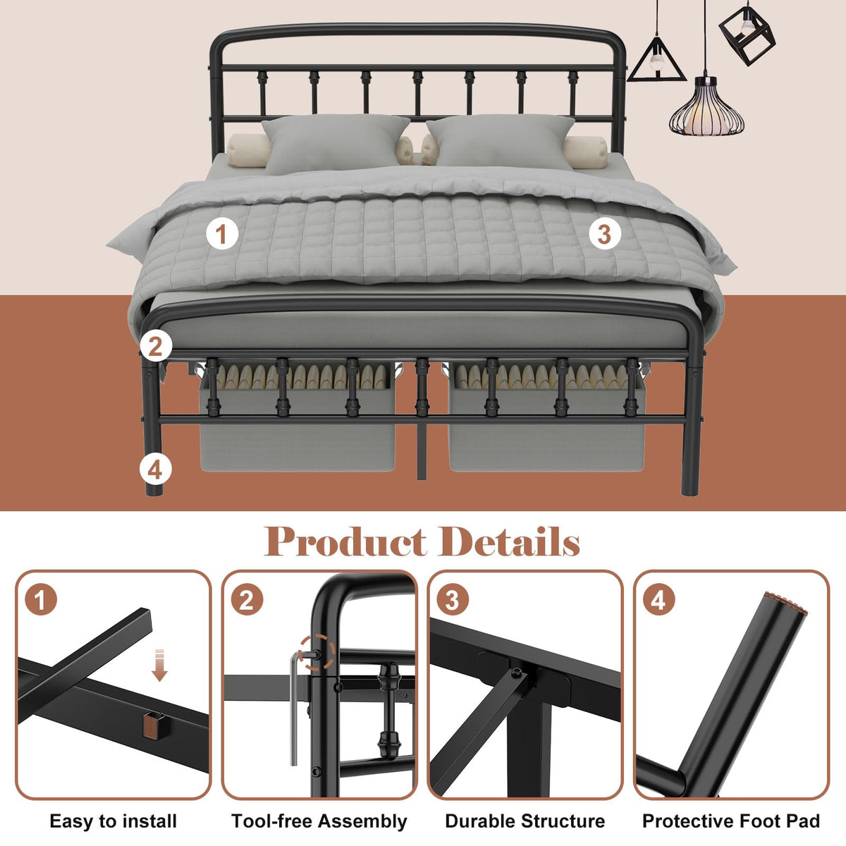 Full Size Metal Bed Frame with Headboard E45492