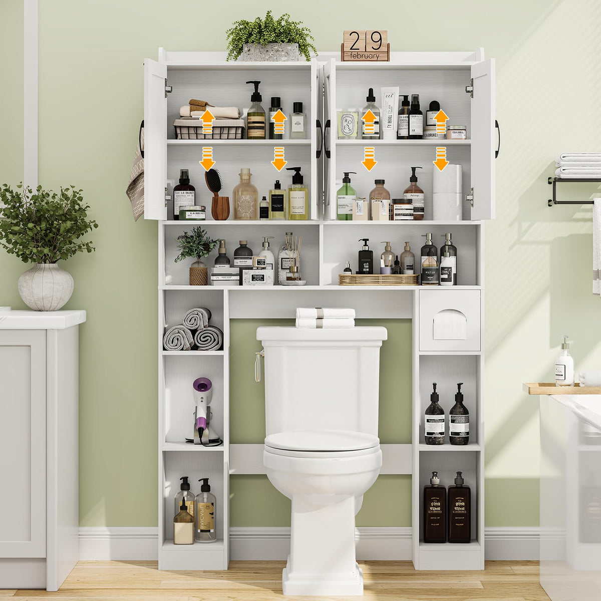 White Over The Toilet Storage Cabinet with 4 Doors Q98482