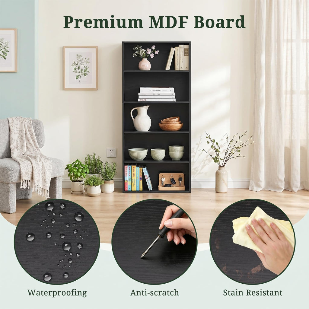 Black 5 Tier Bookshelf with Adjustable Shelves B97581