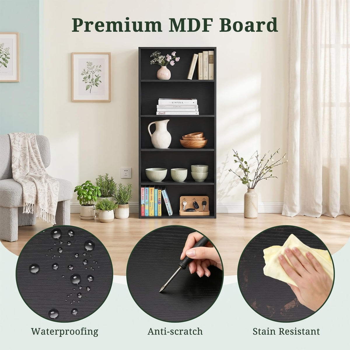 Black 5 Tier Bookshelf with Adjustable Shelves B97581