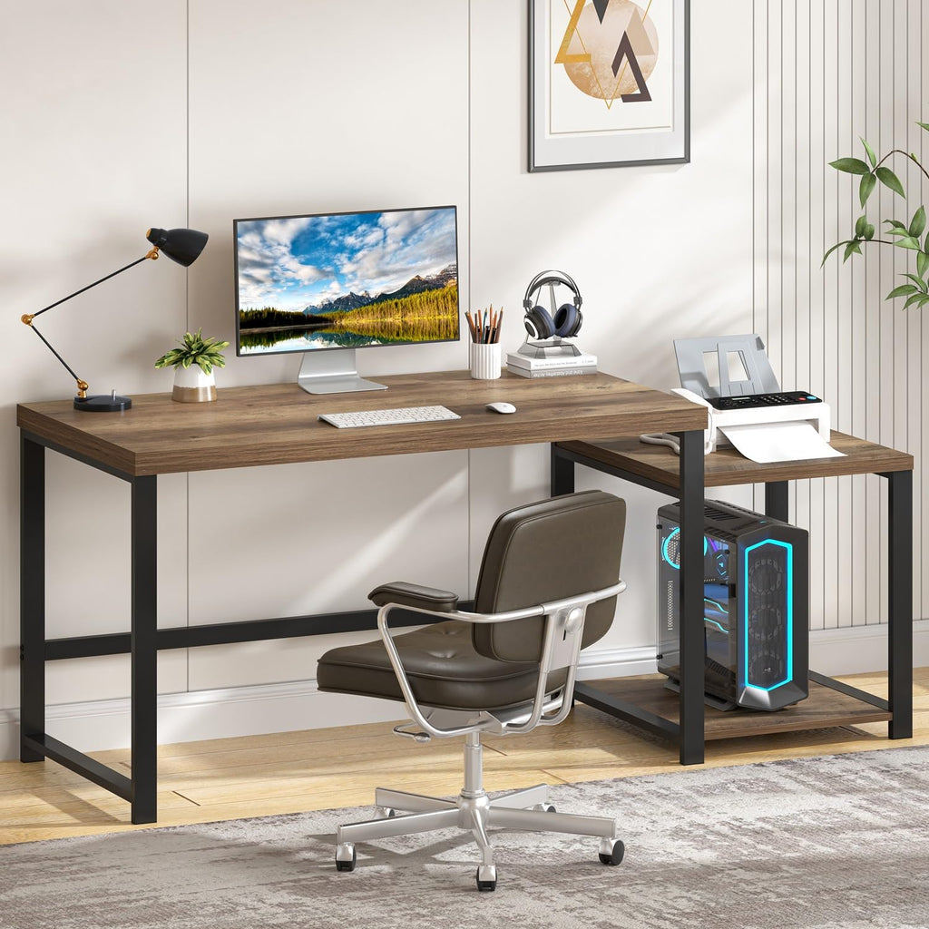 63 Inch Wood Computer Desk with Storage Shelves K236
