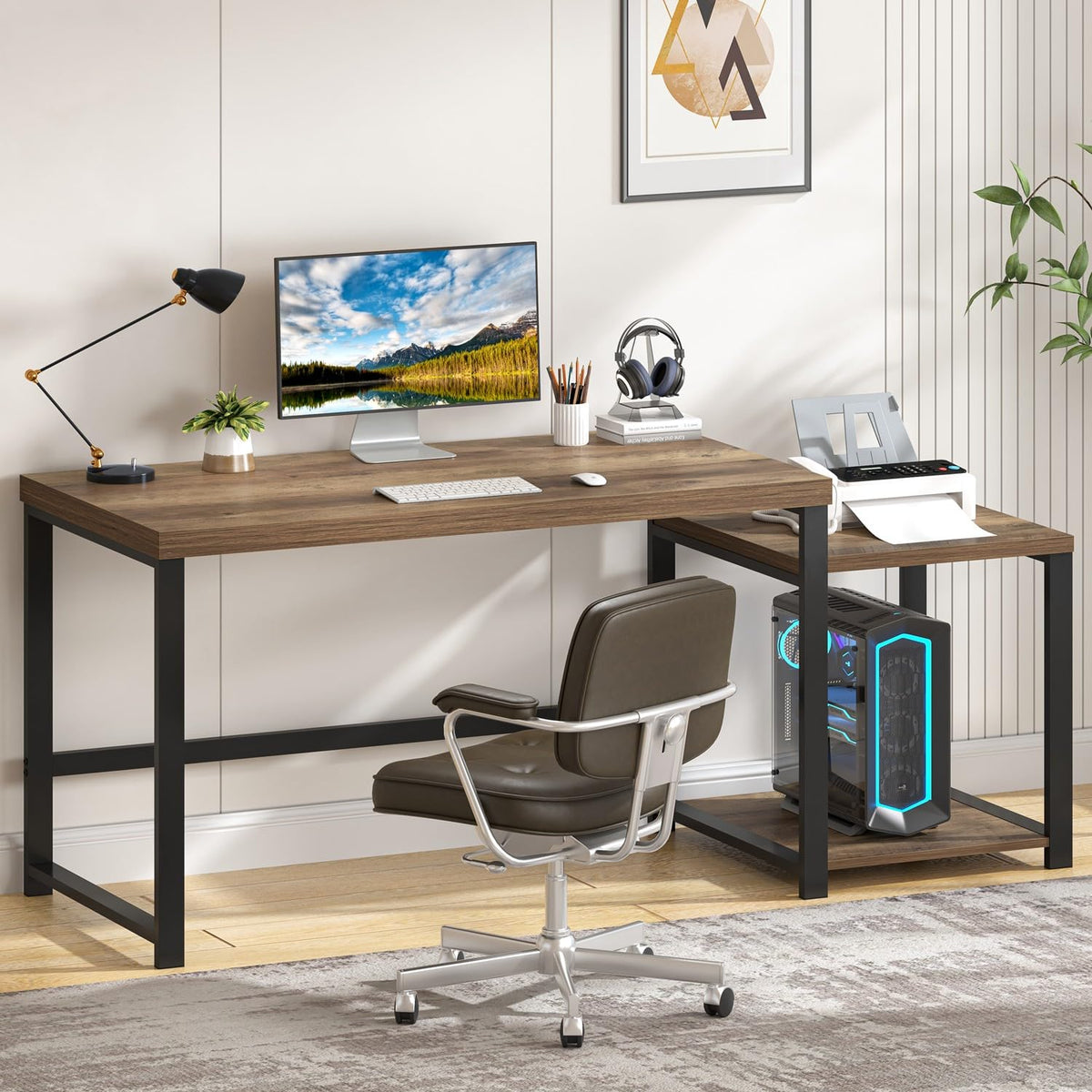 63 Inch Wood Computer Desk with Storage Shelves K236