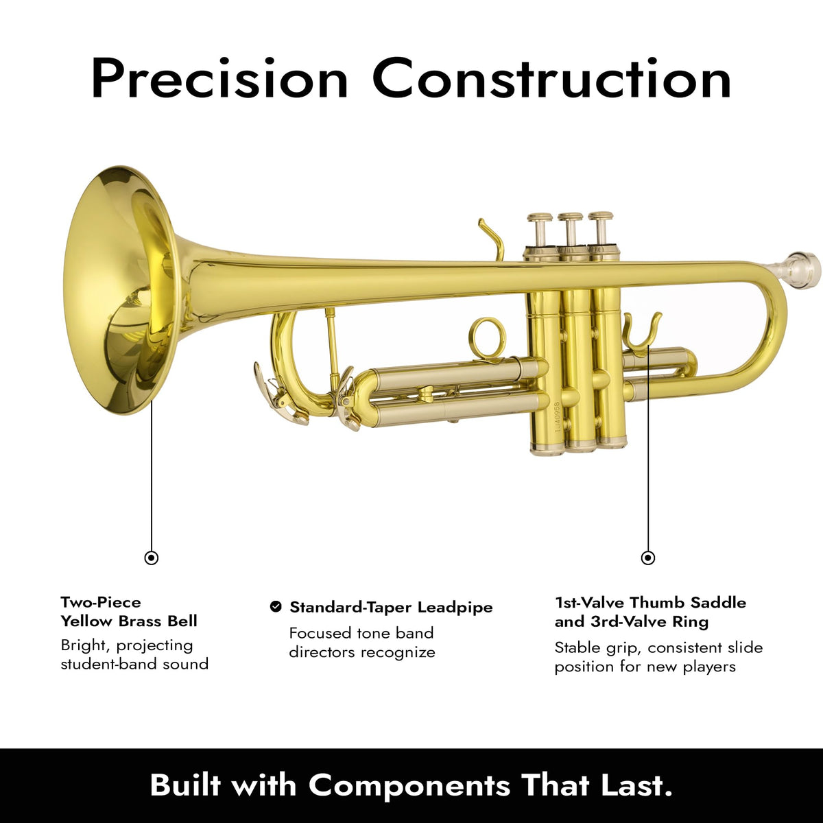 Bb Trumpet with Yellow Brass Bell and Stainless Steel Valves A7635