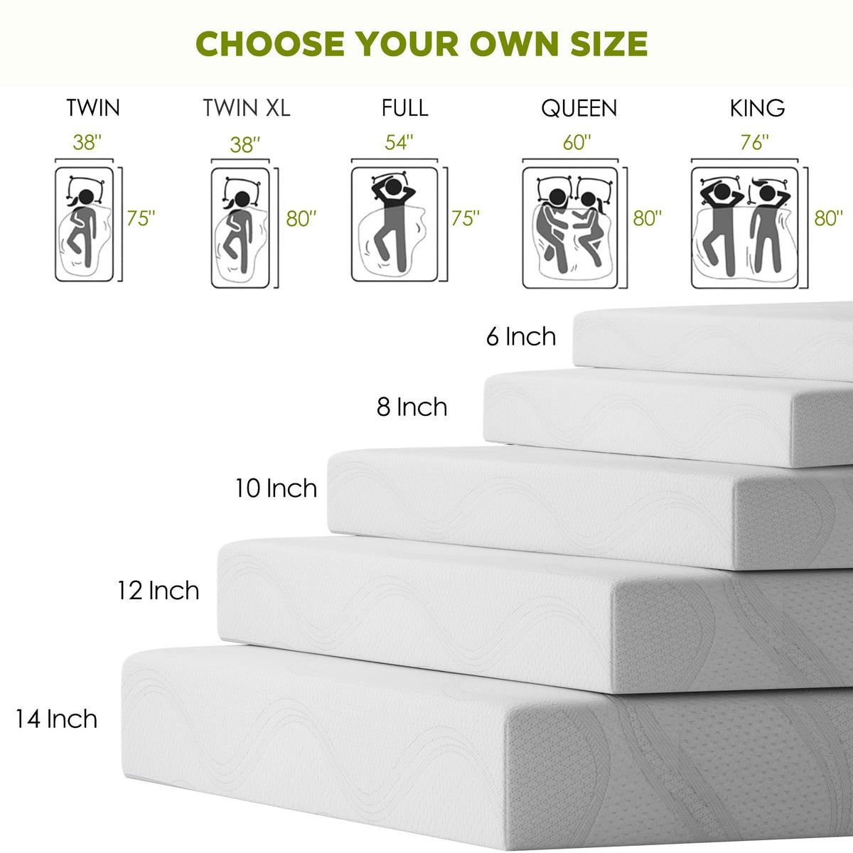 6 Inch Green Tea Gel Memory Foam Mattress Z108
