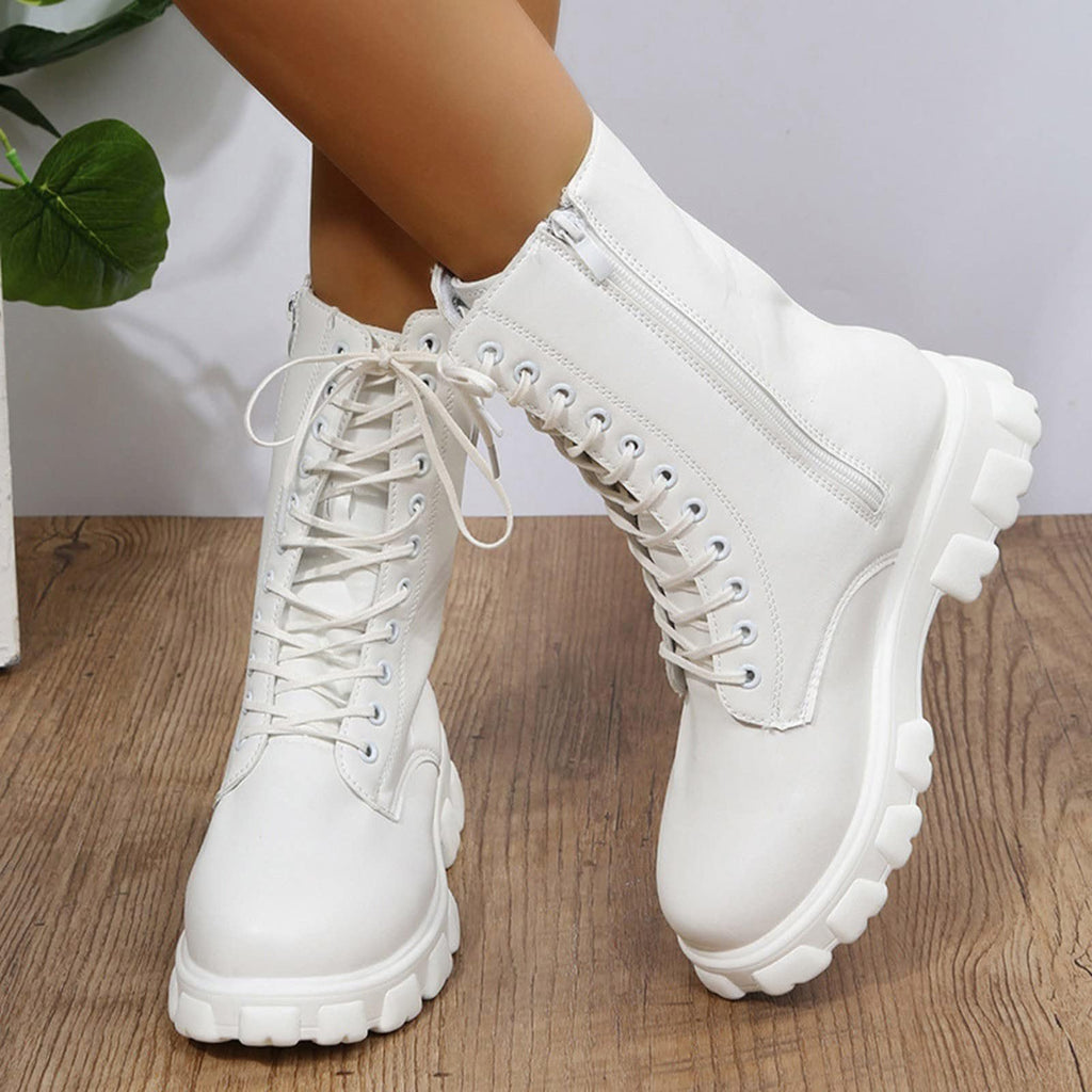 Women's Lace Up Chunky Mid Calf Boots X312484