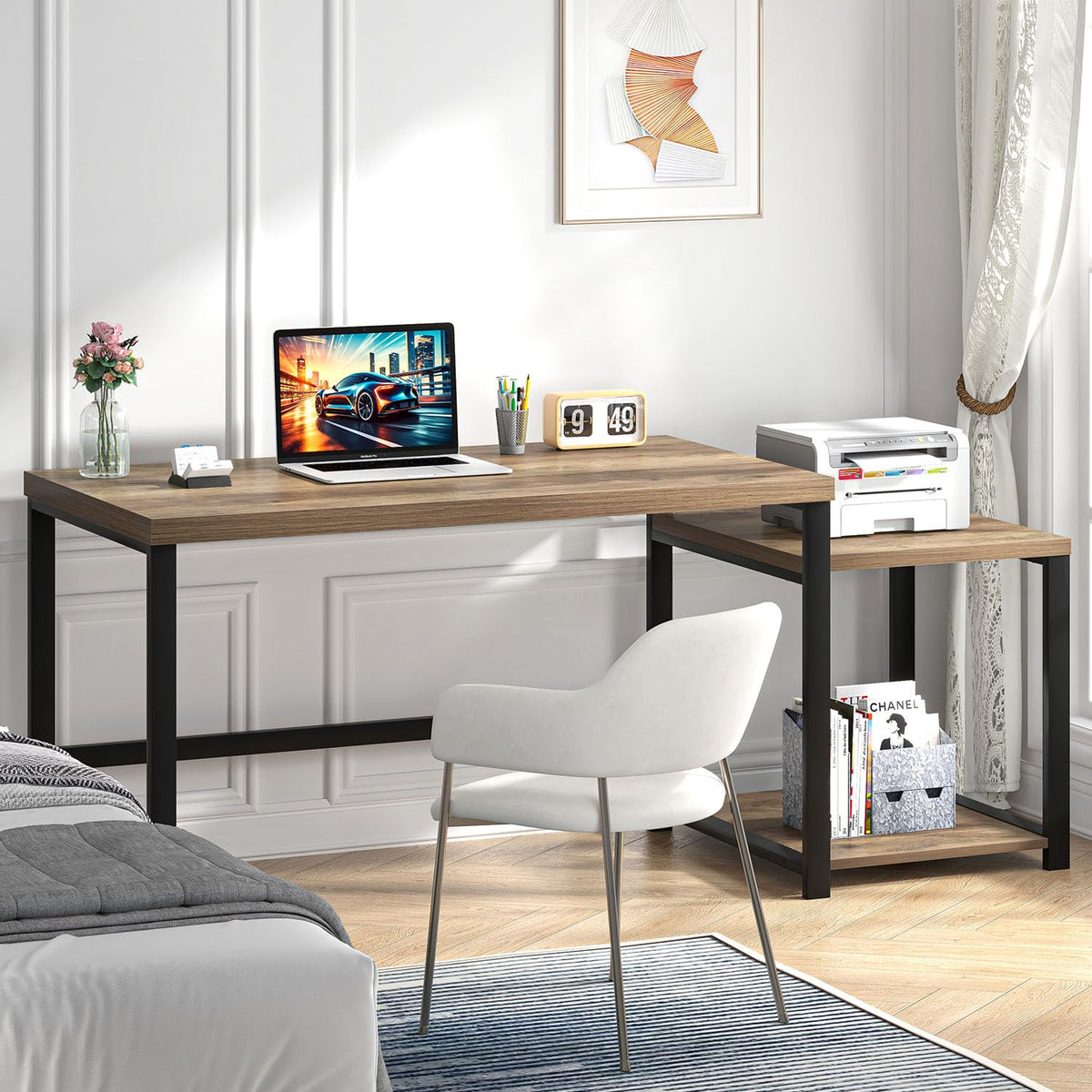 63 Inch Wood Computer Desk with Storage Shelves K236