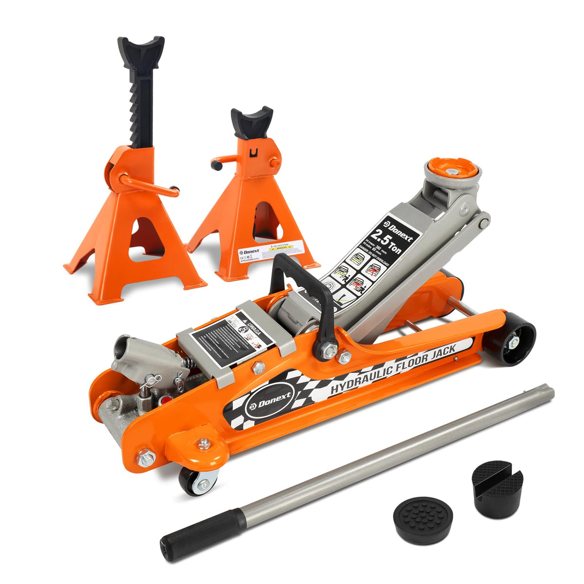 Steel Floor Jack and Orange Jack Stands Y7665