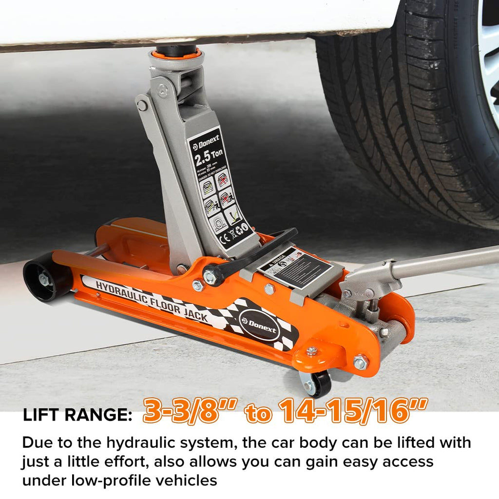 Steel Floor Jack and Orange Jack Stands Y7665