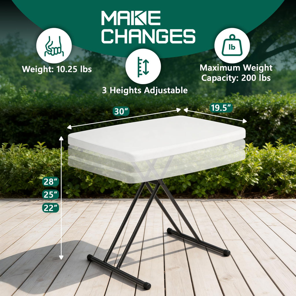 Folding Table 30 Inch Adjustable Height White Granite I64840