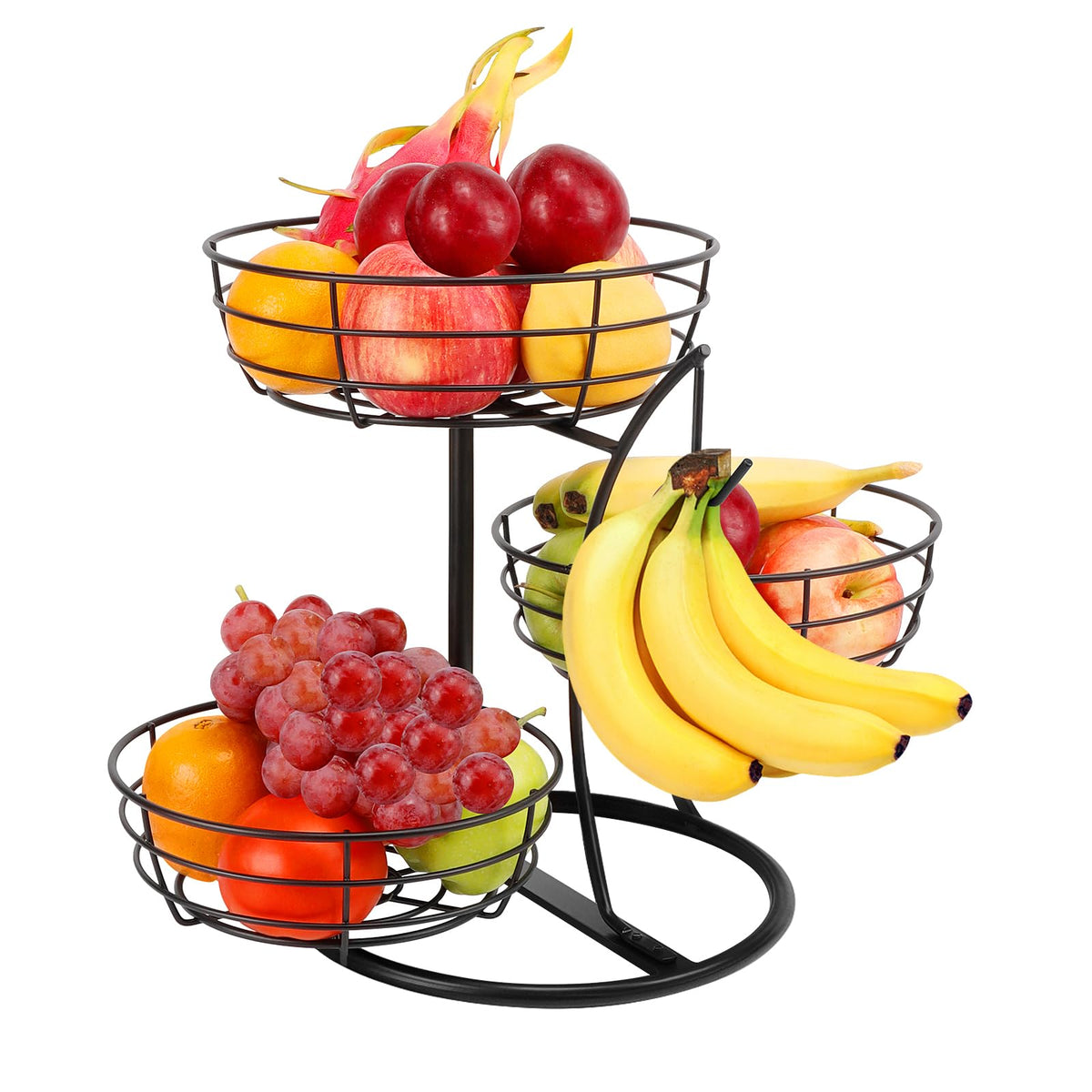 Fruit Basket Bowl with Banana Hanger, 3-Tier Metal Base Q989782