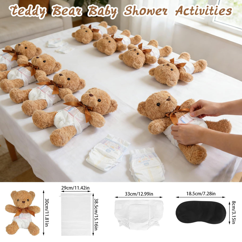 Baby Shower Games Set of 12 with Diapers, Baby Dolls, White Organza Bags and Blindfolds D715987