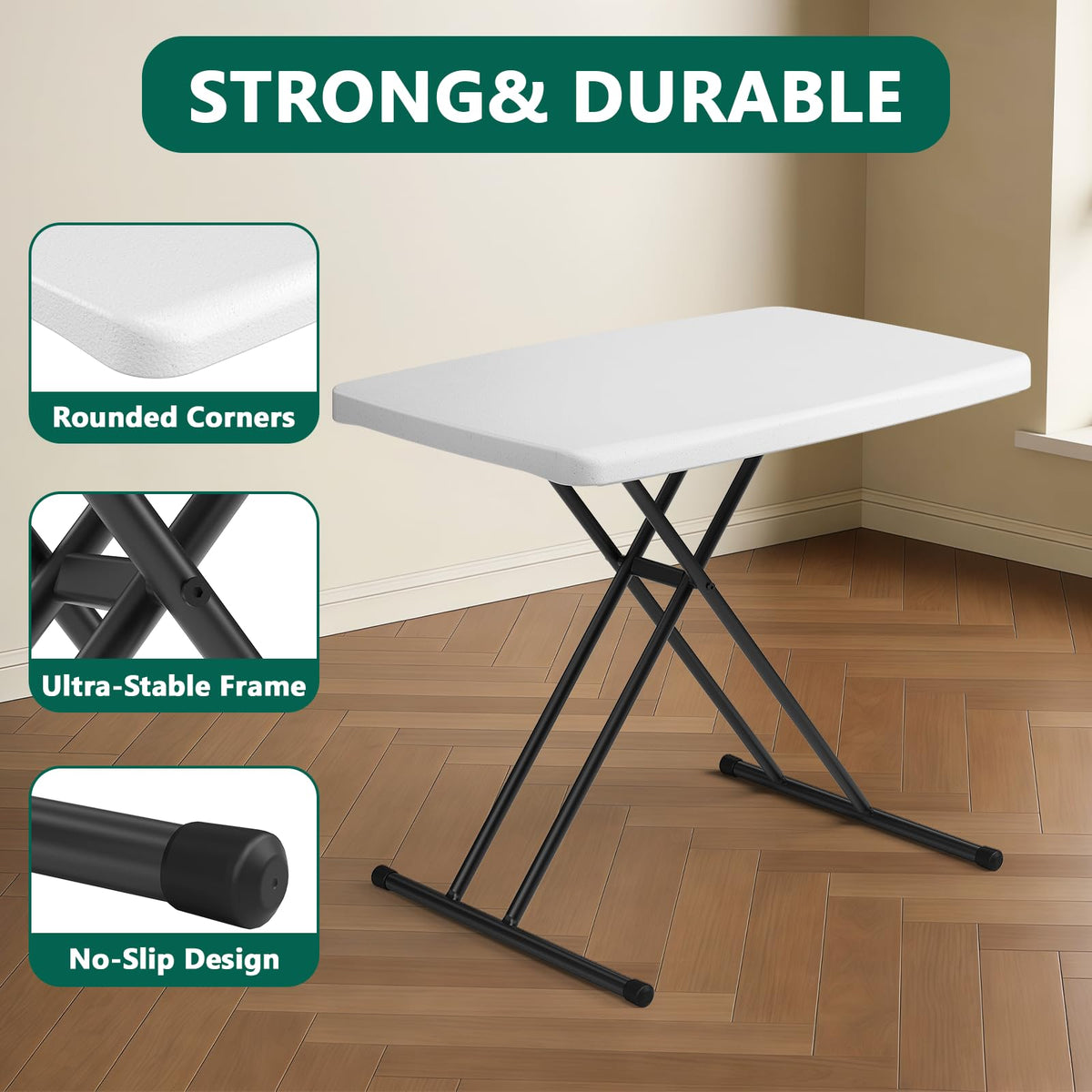 Folding Table 30 Inch Adjustable Height White Granite I64840
