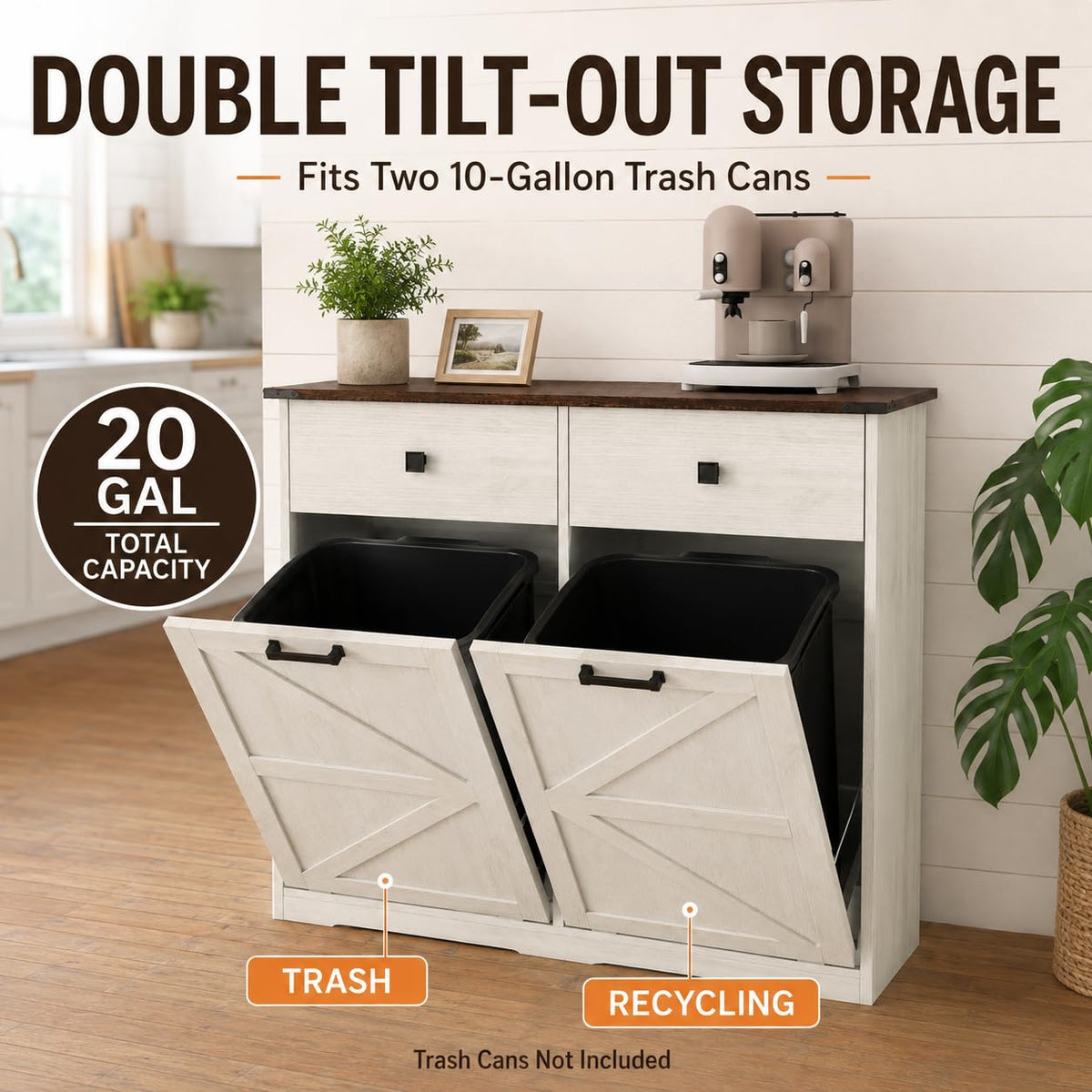 White Double Tilt Out Trash Cabinet V234