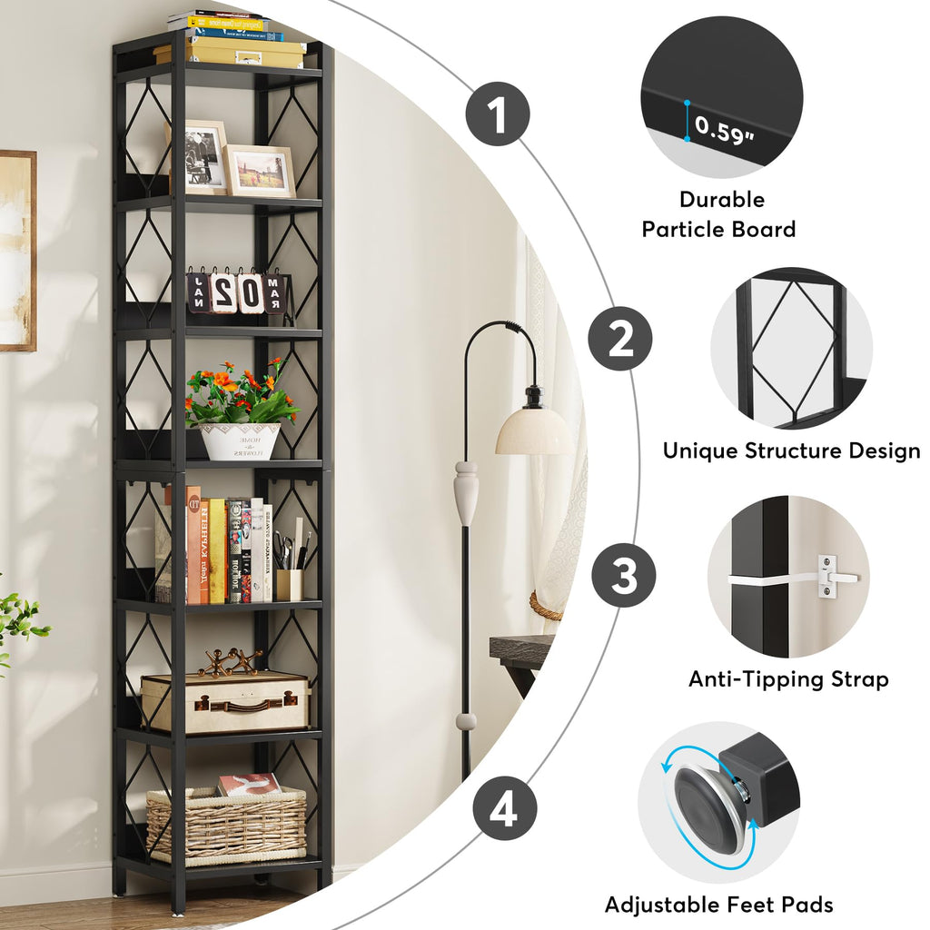 78.7 Inch Tall Skinny Narrow Black Bookshelf Bookcase I602974