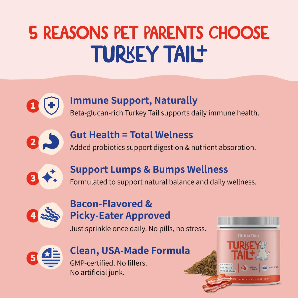 Turkey Tail Mushroom for Dogs Bacon Powder Probiotic R432