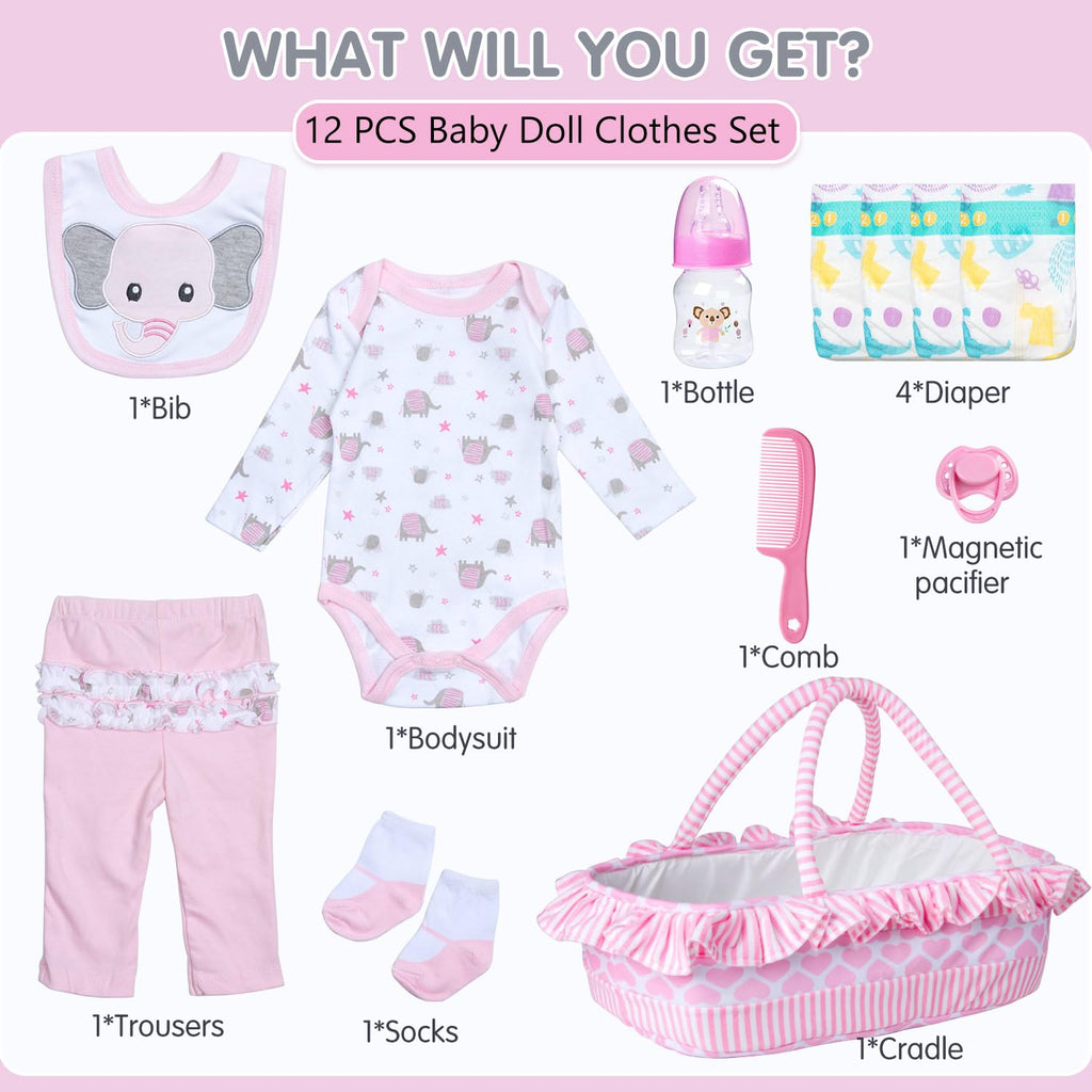 Reborn Baby Doll Clothes with Bassinet for 18-22 Inch Dolls H335