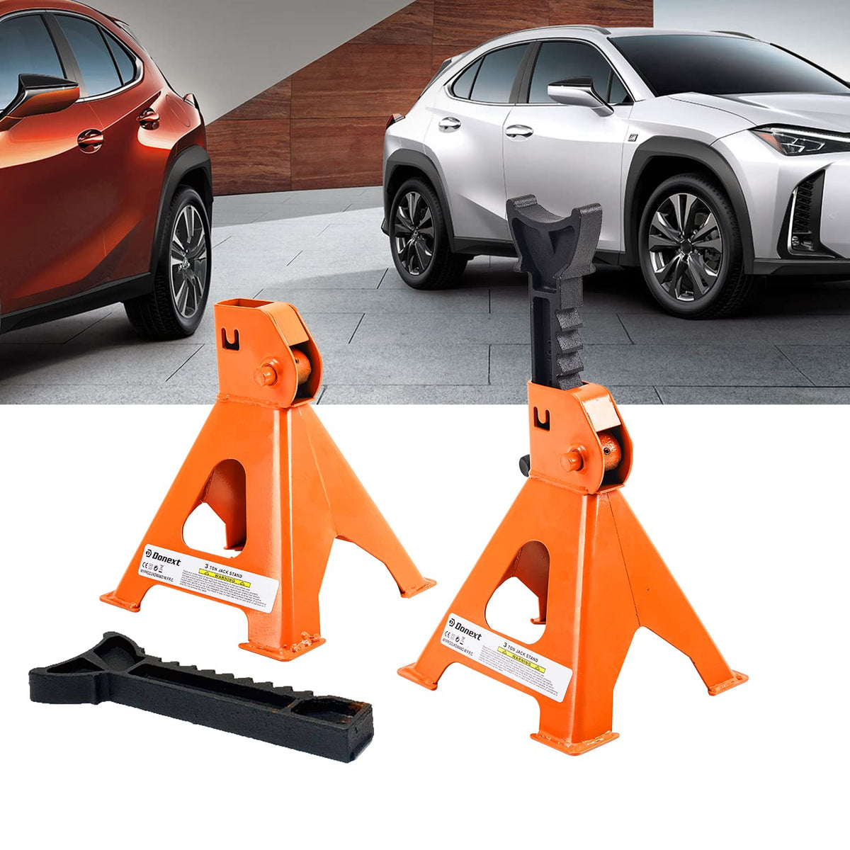 Steel Floor Jack and Orange Jack Stands Y7665