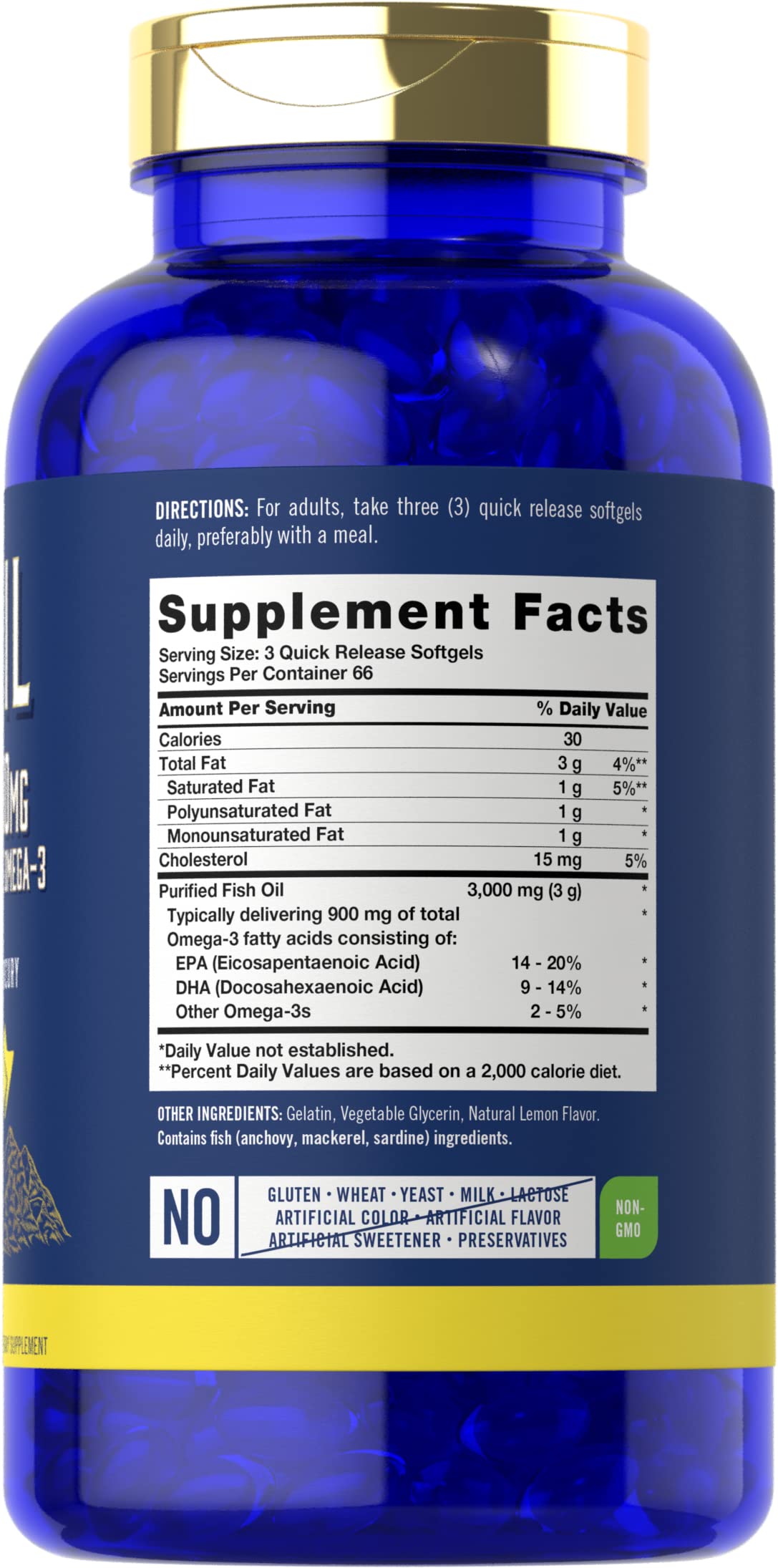 Fish Oil 3000mg 900mg Omega 3 200 Softgels Lemon Flavor D337346