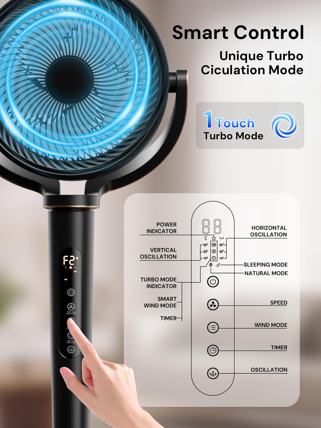 Black Adjustable Pedestal Fan with Oscillation D5864