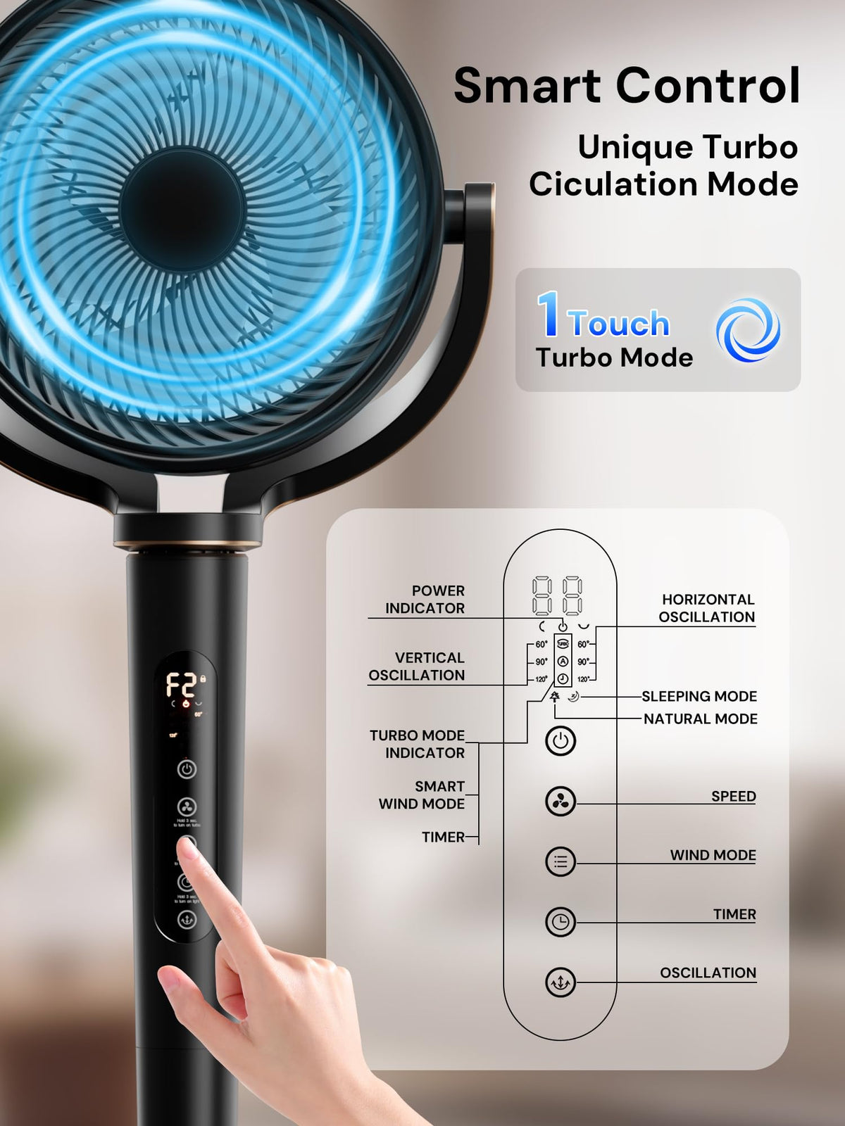 Black Adjustable Pedestal Fan with Oscillation D5864