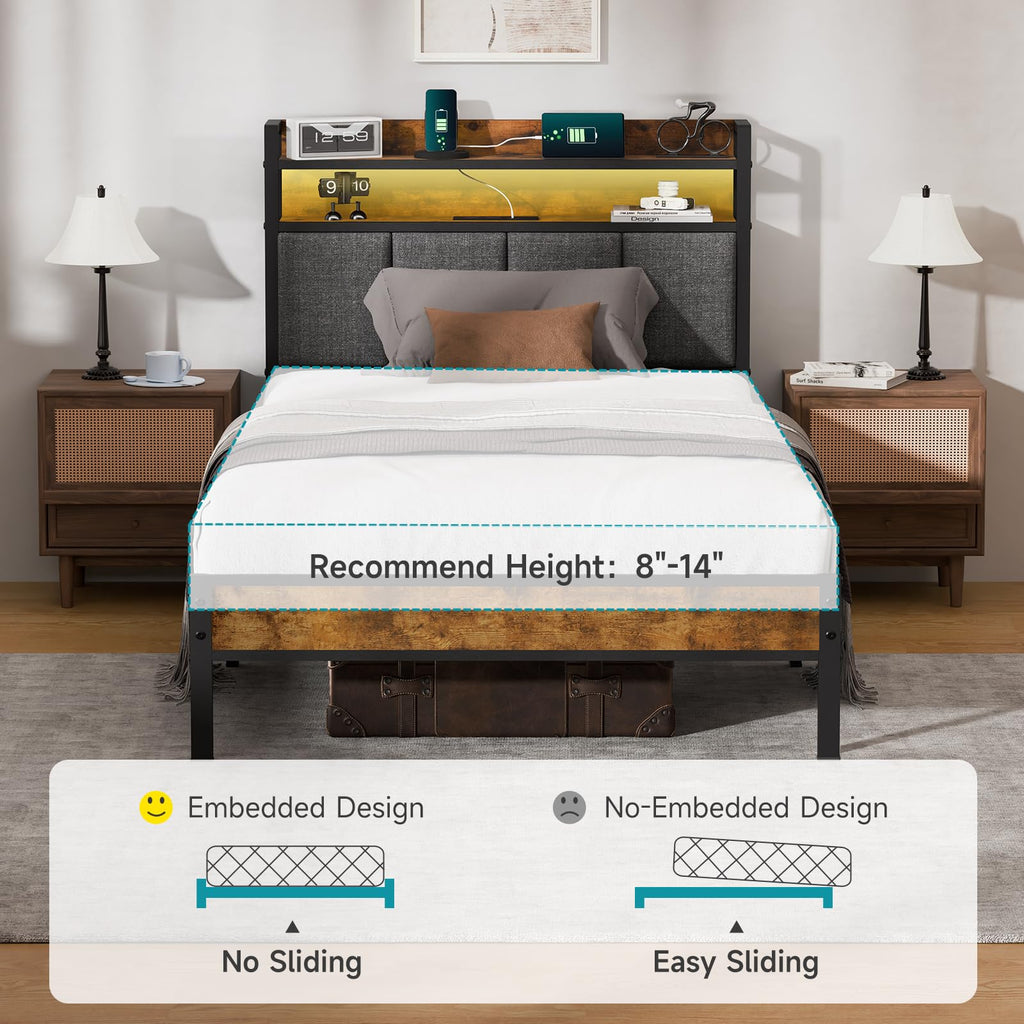 Twin Bed Frame with Upholstered Headboard V783963