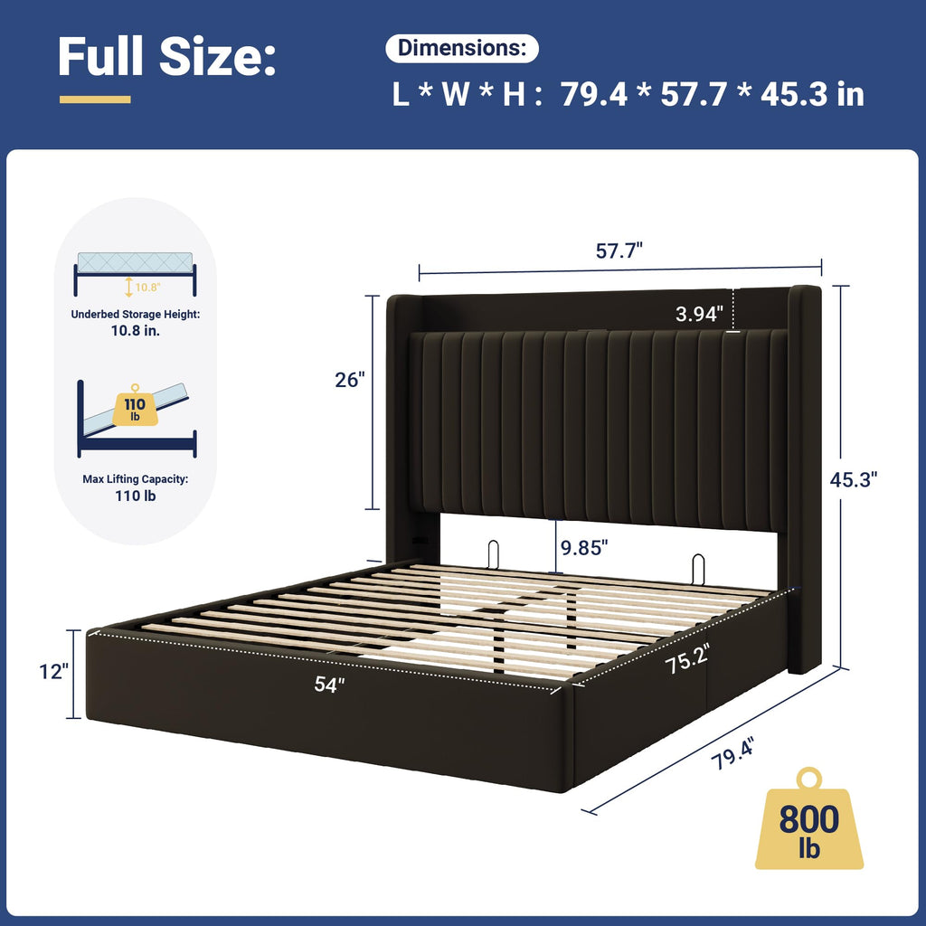 Full Lift Up Storage Hydraulic Bed Frame Black S749
