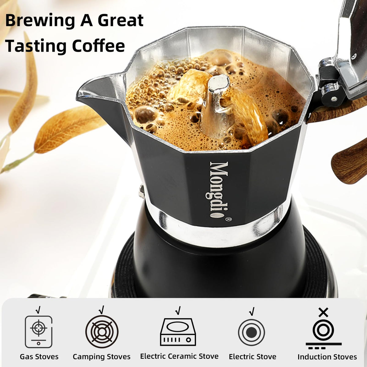 Stovetop Espresso Maker Moka Pot, 6 Cup 10 oz Black N741030
