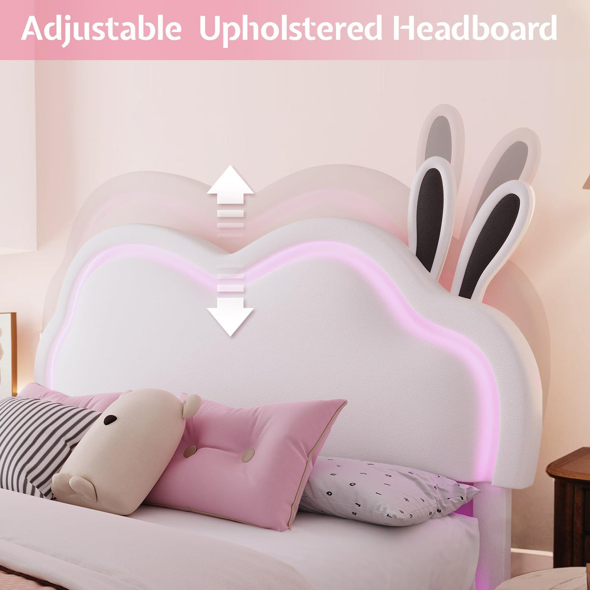 White Full Floating Bed Frame with Adjustable Headboard Q6730