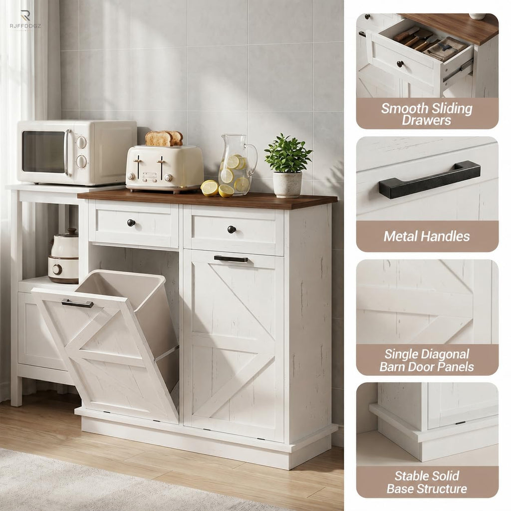 White Double Tilt Out Trash Can Cabinet with 2 Drawers U94547