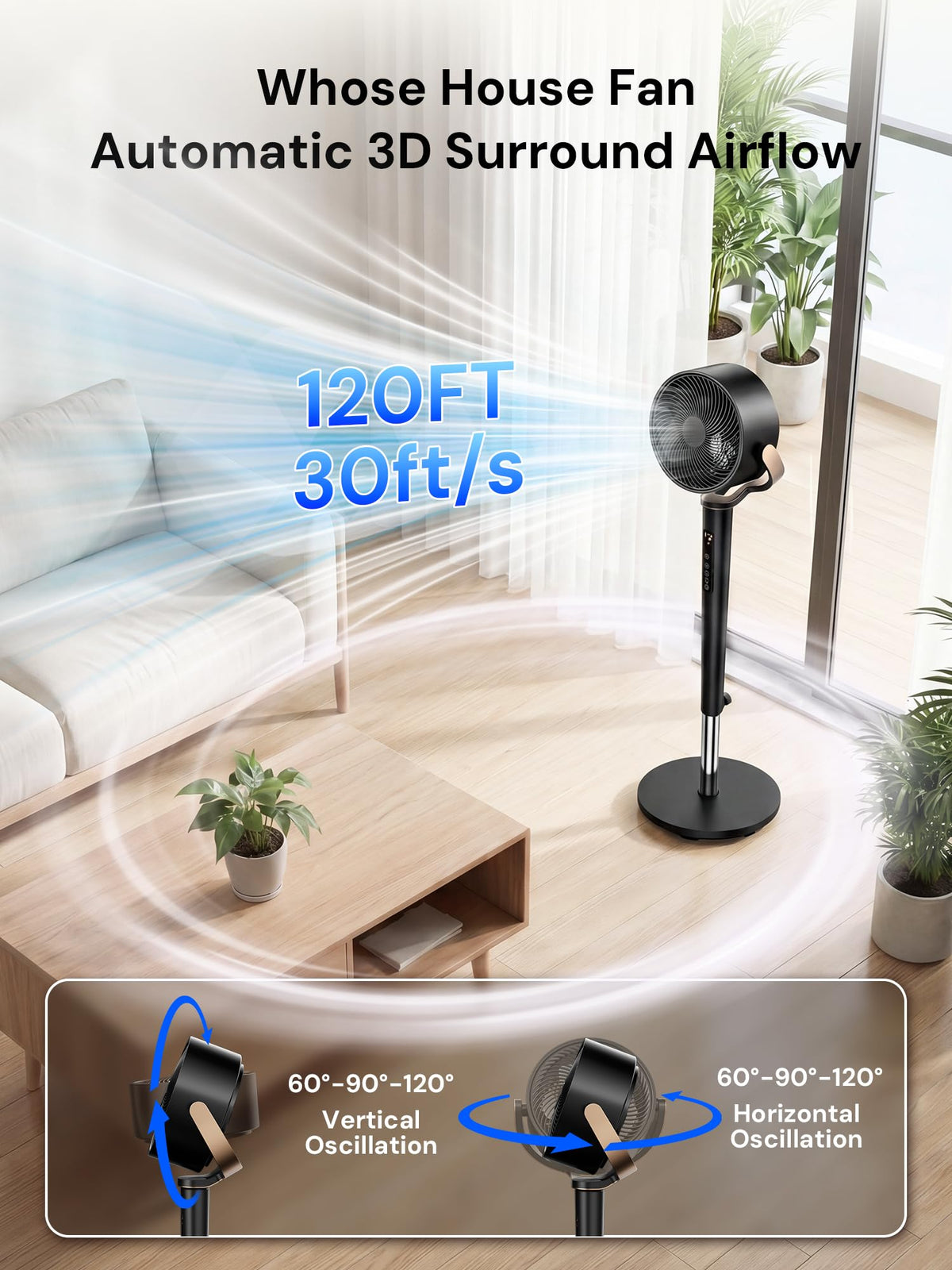 Black Adjustable Pedestal Fan with Oscillation D5864