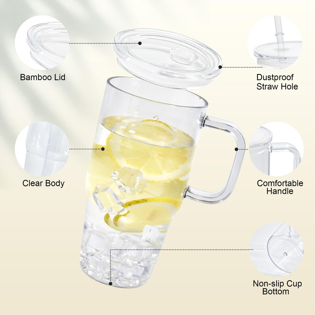 20oz 2Pack Clear Plastic Tumbler with Handle Lid and Straw B91462
