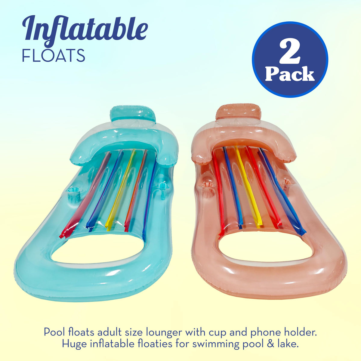 Adult Size Pool Floats Lounger with Cup Holder 2 Pack A79767