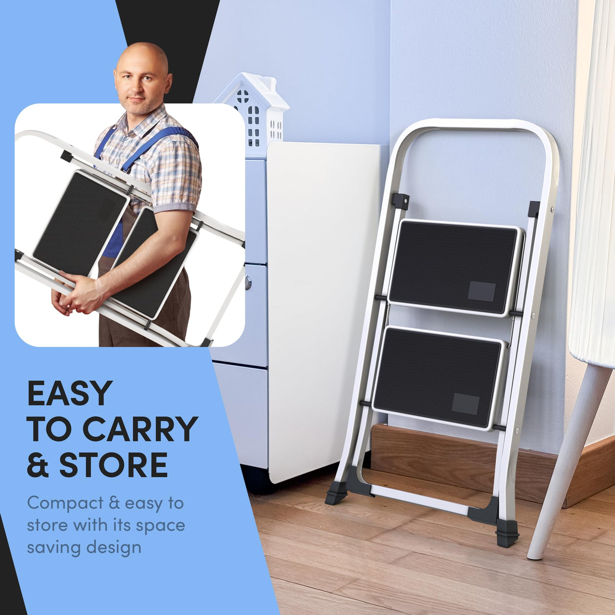 2-Step Folding Steel Ladder with Anti-Slip Platform Y4234