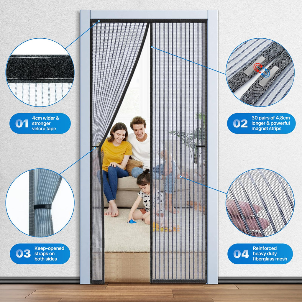 Magnetic Closure Fiberglass Screen Door Mesh 36 Inch X 82 Inch C648