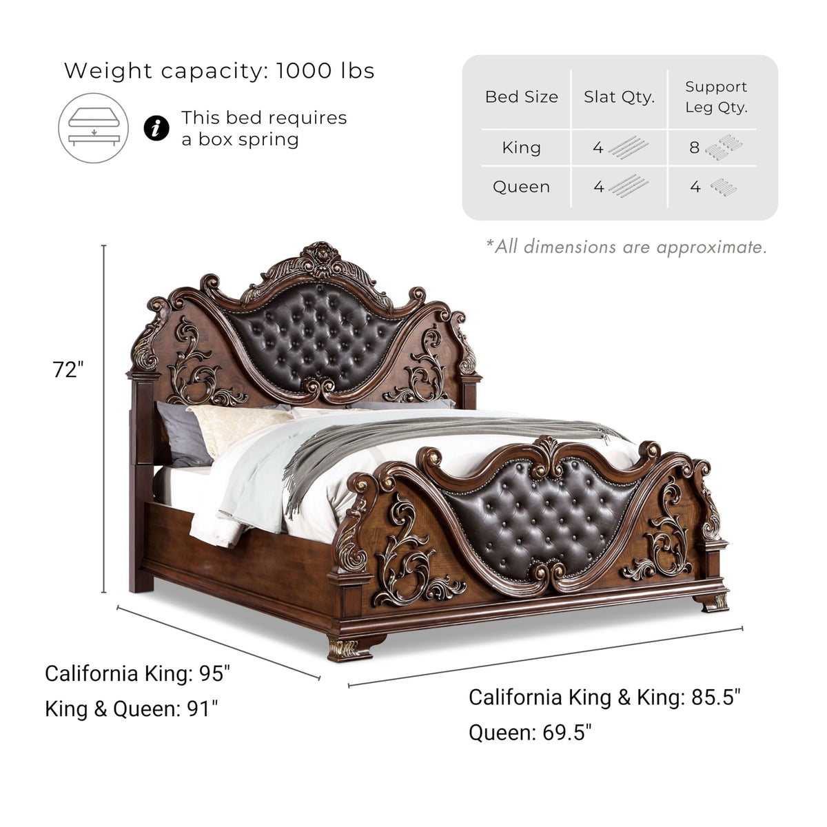 Brown Cherry California King-Size Wood Bed with Button-Tufted Headboard D563836